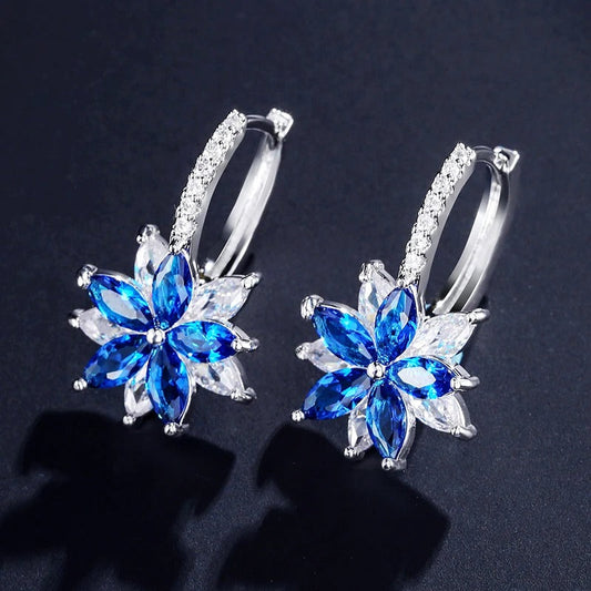 Vintage Blue Flower Silver Earrings-Ariette Jewelry