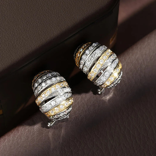 Gold & Silver Striped Crystal Earrings-Ariette Jewelry