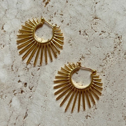Vintage Gold Sunburst Hoop Earrings-Ariette Jewelry