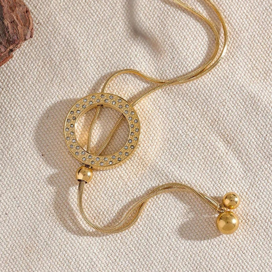 Vintage Gold Adjustable Circle Necklace-Ariette Jewelry