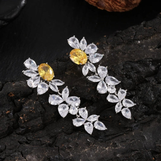 Vintage Silver Yellow Flower Earrings-Ariette Jewelry