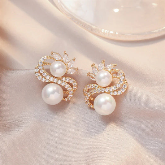 Vintage Pearl & Crystal Swirl Earrings-Ariette Jewelry