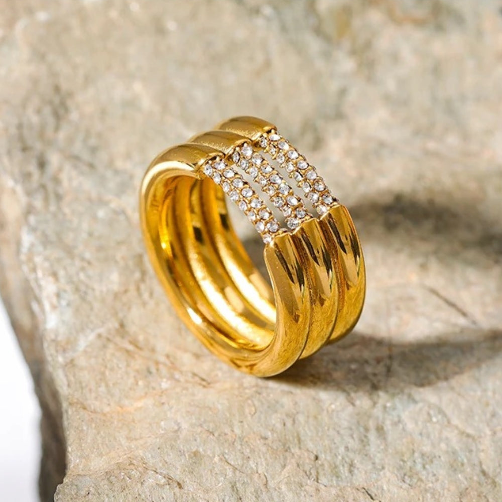 Vintage Triple Row Gold Ring-Ariette Jewelry