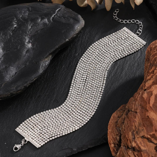 Vintage Silver Rhinestone Chain Tassel Bracelet-Ariette Jewelry