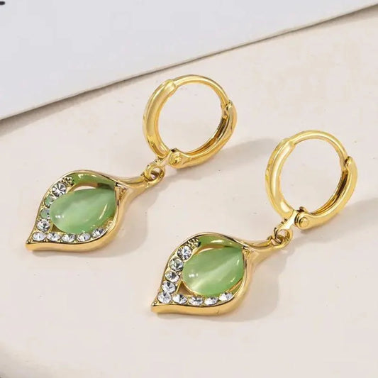 Vintage Green Tulip Petal Dangle Earrings-Ariette Jewelry