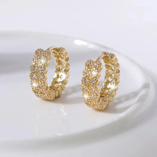 Vintage Gold Double Row Inlay Hoop Earrings-Ariette Jewelry