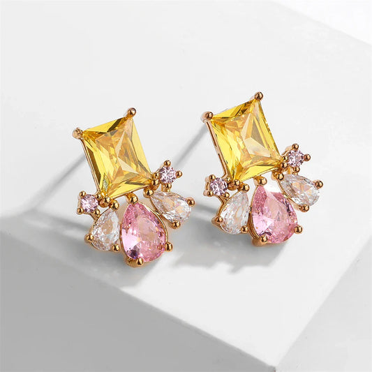 Vintage Yellow & Pink Gemstone Earrings-Ariette Jewelry