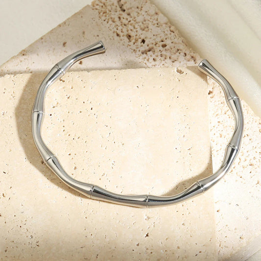 Silver Minimalist Bamboo Cuff Bracelet-Ariette Jewelry