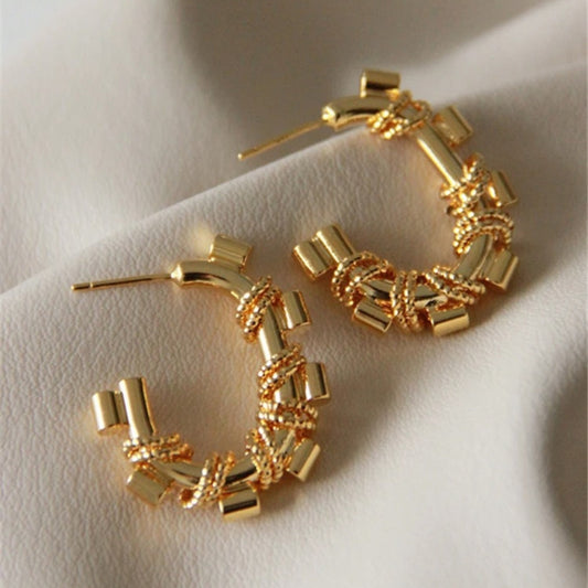 Vintage Gold Twisted Rope Hoop Earrings-Ariette Jewelry