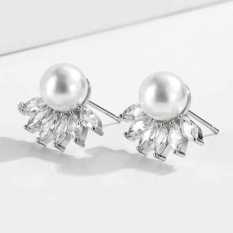 Vintage Pearl & Crystal Stud Earrings-Ariette Jewelry