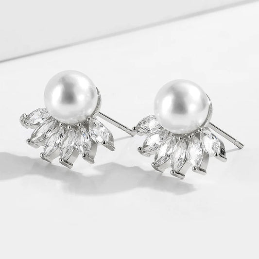 Vintage Pearl & Crystal Stud Earrings-Ariette Jewelry