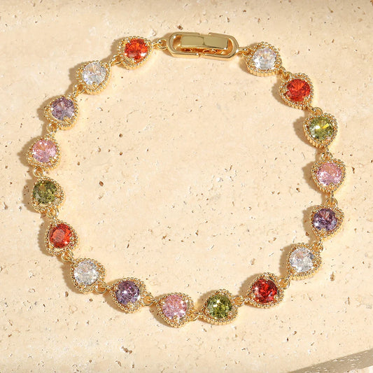 Vintage Gold Love Heart Rainbow Bracelet-Ariette Jewelry