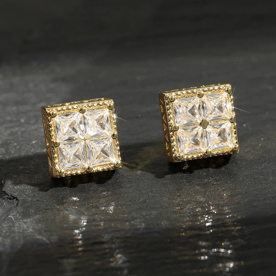 Vintage Gold Cube Stud Earrings-Ariette Jewelry