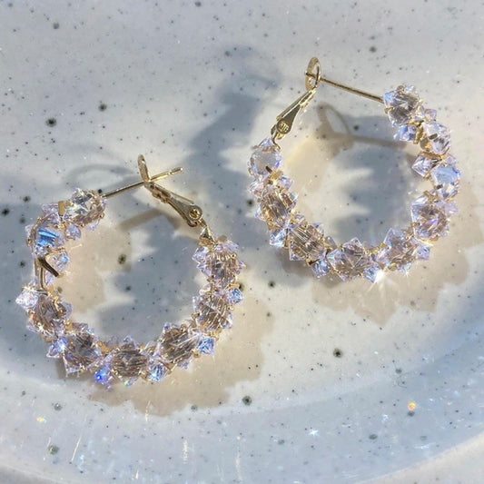 Vintage Gold Sparkling Crystal Hoop Earrings-Ariette Jewelry