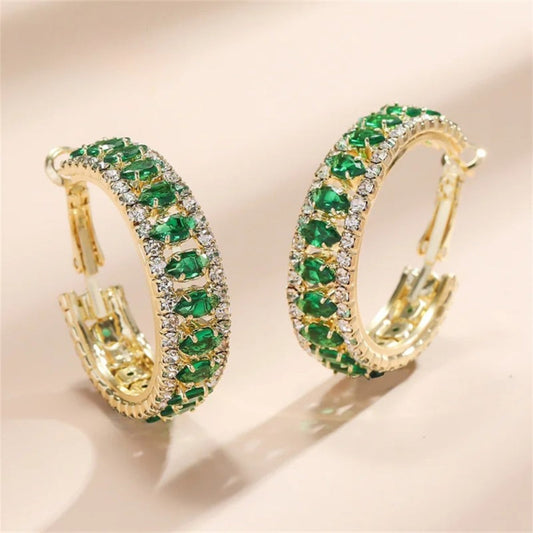 Vintage Green Crystal Hoop Earrings-Ariette Jewelry