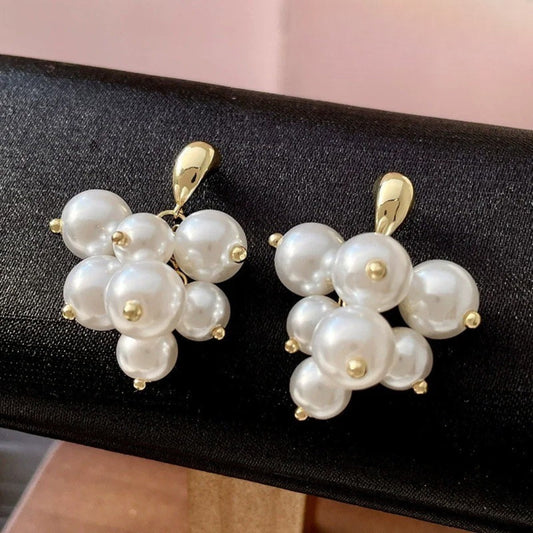 Vintage Gold & Pearl Cluster Sophisticated Earrings-Ariette Jewelry
