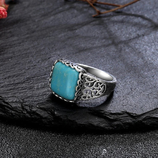 Vintage Turquoise Accent Silver Ring-Ariette Jewelry