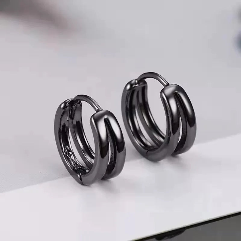 Vintage Black Double Hoop Earrings-Ariette Jewelry