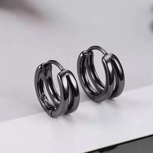Vintage Black Double Hoop Earrings-Ariette Jewelry