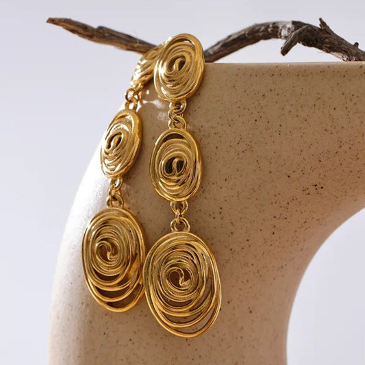 Vintage Gold Spiral Drop Earrings-Ariette Jewelry