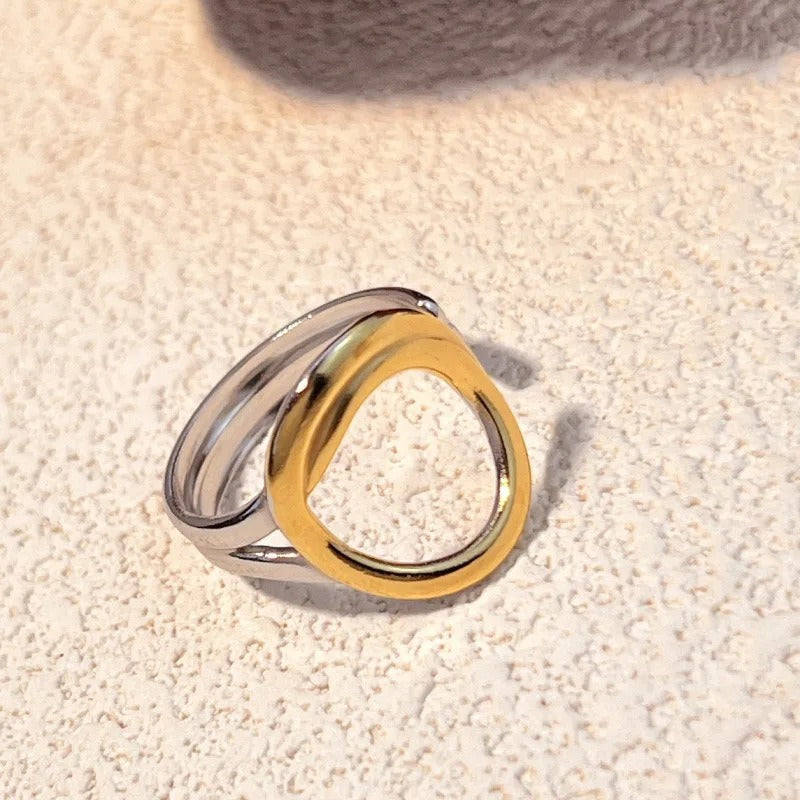 Vintage Gold & Silver Oval Adjustable Ring-Ariette Jewelry