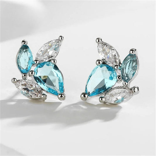 Vintage Aqua & White Crystal Stud Earrings-Ariette Jewelry