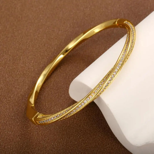 Gold Sleek Double Row Crystal Bracelet-Ariette Jewelry