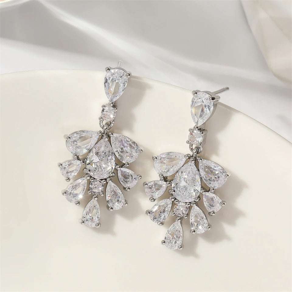 Vintage Silver Crystal Cluster Earrings-Ariette Jewelry