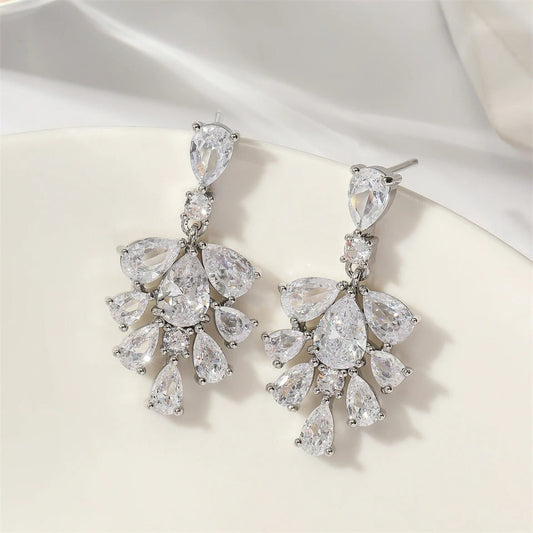 Vintage Silver Crystal Cluster Earrings-Ariette Jewelry
