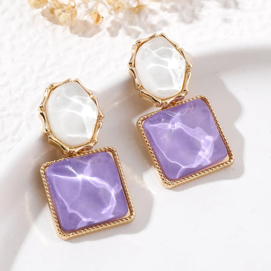 Vintage Purple & Pearl Drop Earrings-Ariette Jewelry