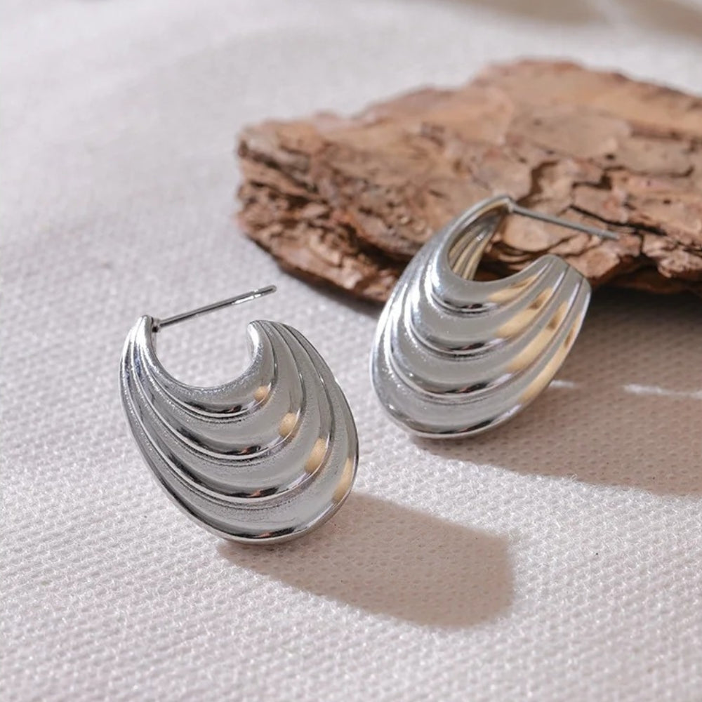 Silver Geometric Stripe Statement Earrings-Ariette Jewelry