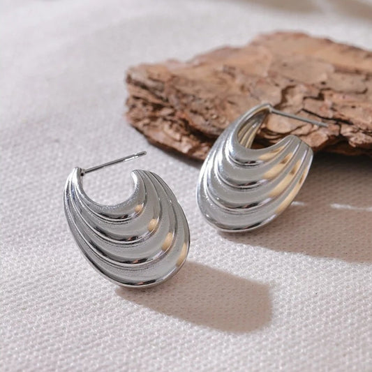 Silver Geometric Stripe Statement Earrings-Ariette Jewelry
