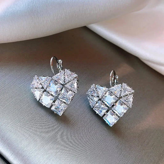 Vintage Silver Geometric Heart Earrings-Ariette Jewelry