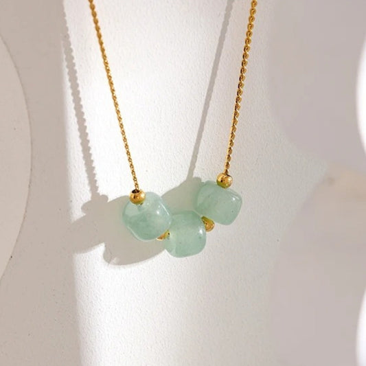 Vintage Gold Soft Green Stone Necklace-Ariette Jewelry