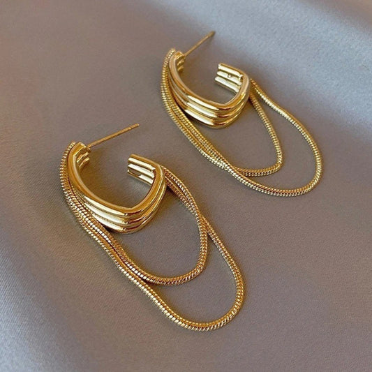 Vintage Gold Layered Drop Hoop Earrings-Ariette Jewelry