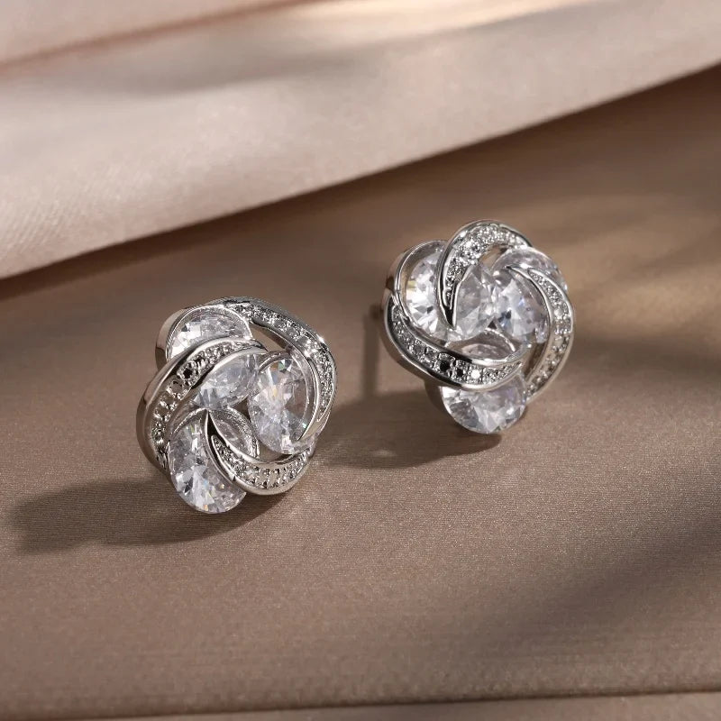 Silver Intertwined Sparkle Stud Earrings-Ariette Jewelry