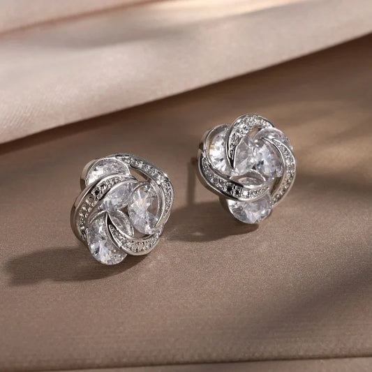 Silver Intertwined Sparkle Stud Earrings-Ariette Jewelry