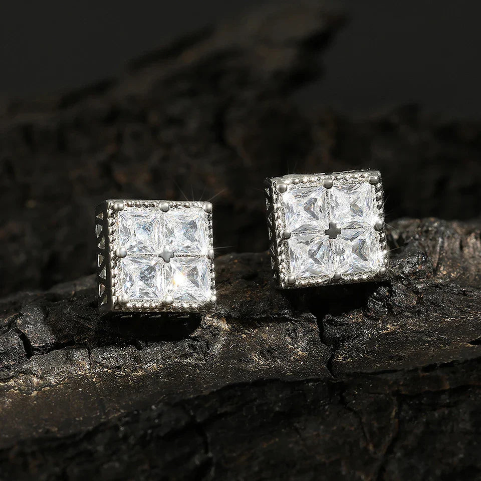 Vintage Silver Square Crystal Earrings-Ariette Jewelry
