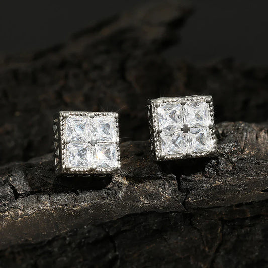 Vintage Silver Square Crystal Earrings-Ariette Jewelry