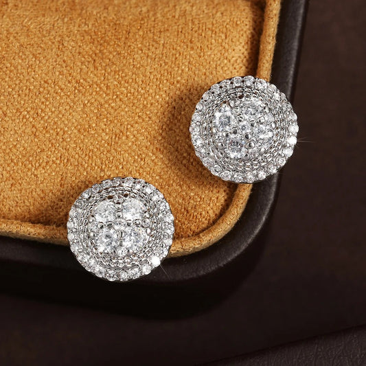 Vintage Round Crystal Silver Stud Earrings-Ariette Jewelry