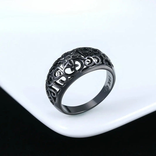 Vintage Black Floral Cut-Out Pattern Ring-Ariette Jewelry