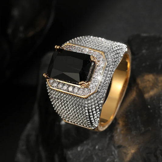 Gold & Silver Black Gem Ring-Ariette Jewelry