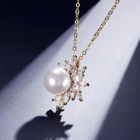 Vintage Gold Pearl Petal Necklace-Ariette Jewelry