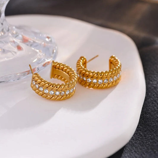 Vintage Twisted Gold Sparkle Earrings-Ariette Jewelry