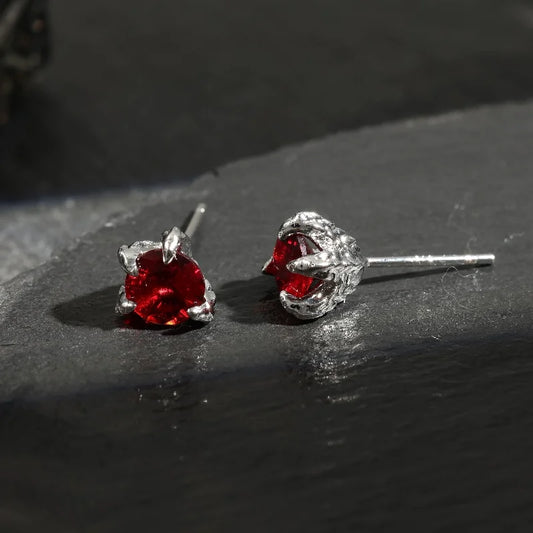 Vintage Silver Red Claw Stud Earrings-Ariette Jewelry