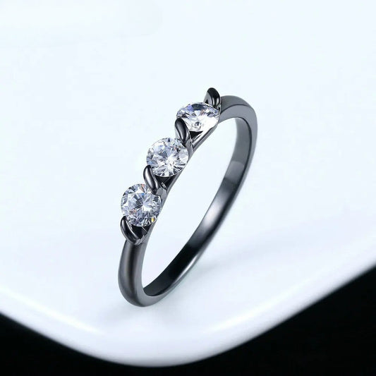 Vintage Black Triple Round Crystal Ring-Ariette Jewelry