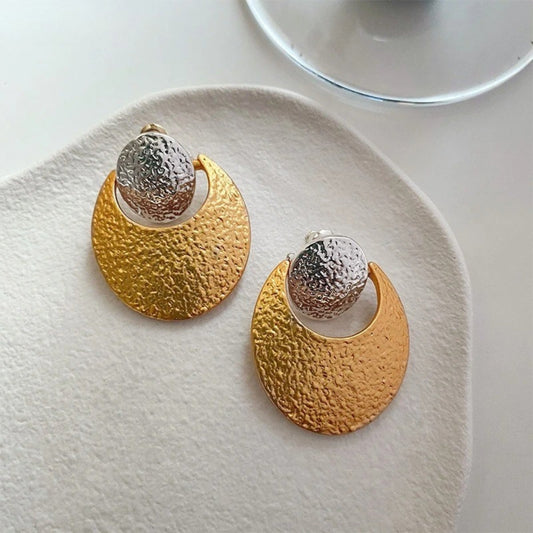 Vintage Gold & Silver Two-Tone Moon Stud Earrings-Ariette Jewelry