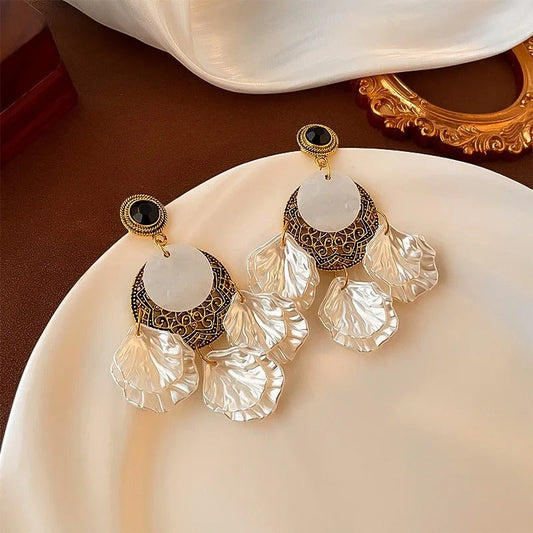 Vintage Pearl Petal Drop Earrings-Ariette Jewelry