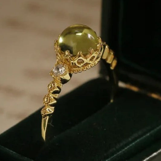Retro Gold & Olive Green Gemstone Adjustable Ring-Ariette Jewelry
