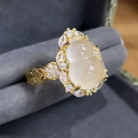 Timeless Gold & Moonstone Oval Cluster Diamond Ring-Ariette Jewelry